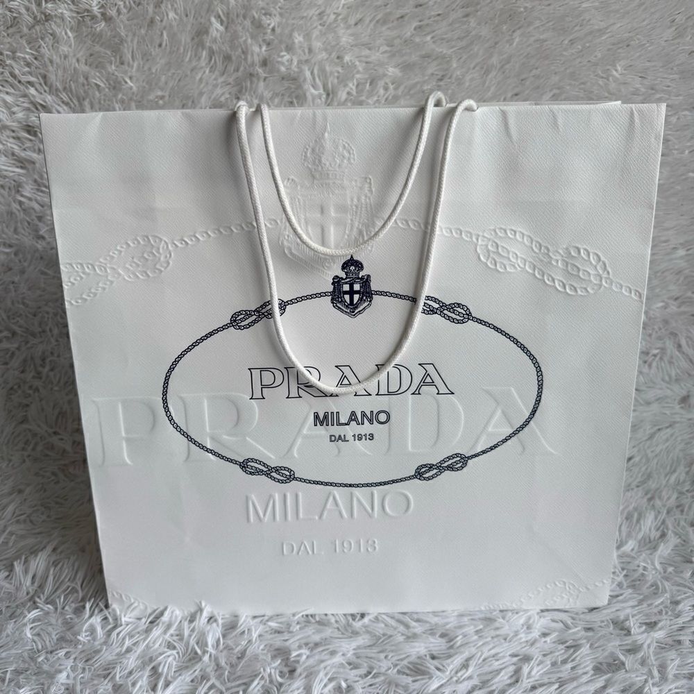 Prada Large White and Navy Blue Imbossed Luxury Shopping Tote